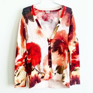 HAUTE HIPPIE watercolor floral long sleeve cardigan silk cotton Small
